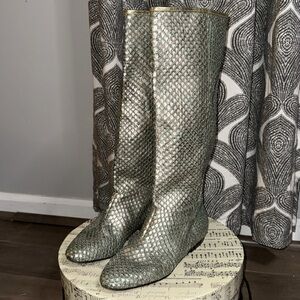 Carlos Falchi Mint Green Python Flat Boots